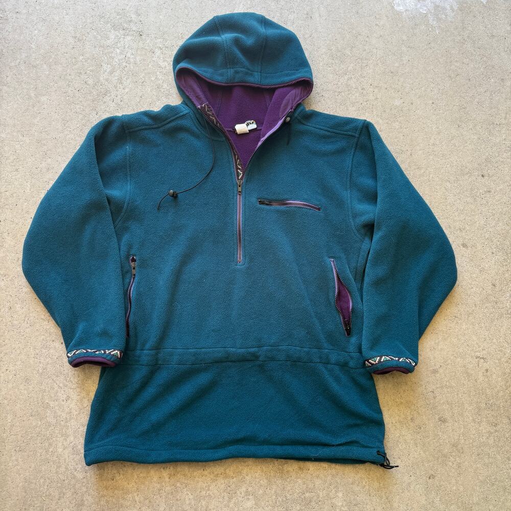 Men's Vintage 90's Kenyon Strata Green Fleece Hooded Pullover Parka Jacket Sz L